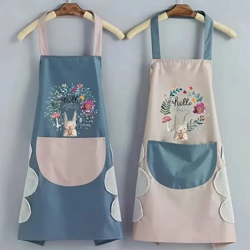 Cartoon Print Apron With Pocket