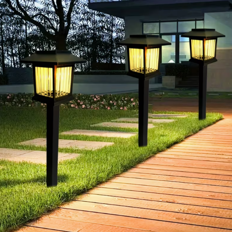 2 Pcs Square Warm White Solar Pathway Light