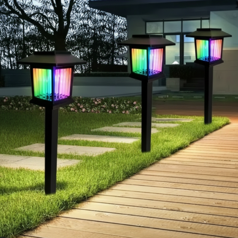 2 Pcs Square RGB Solar Pathway Light
