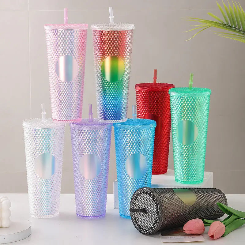 680ml Double Layer Crystal Straw Tumbler