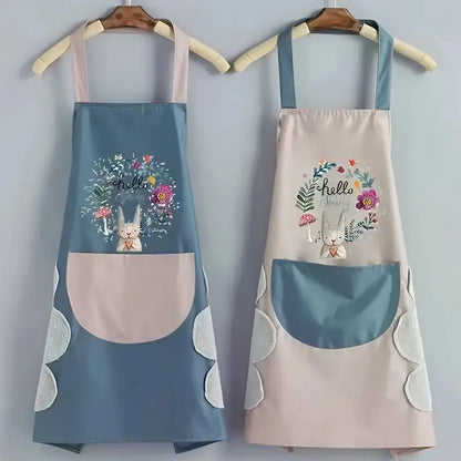 Cartoon Print Apron With Pocket