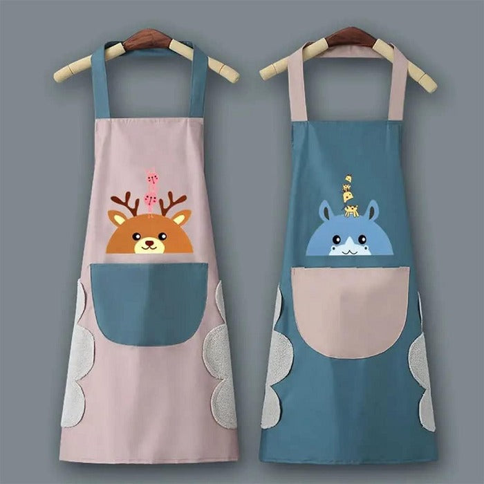 Cartoon Print Apron With Pocket