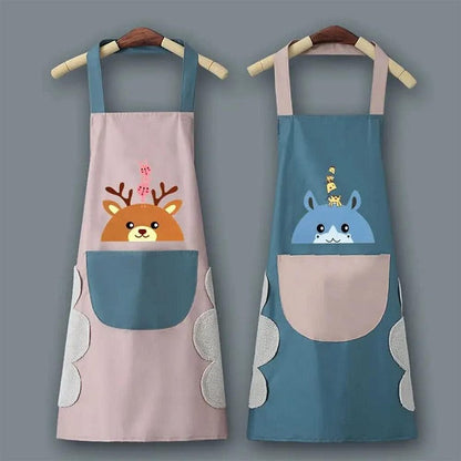 Cartoon Print Apron With Pocket