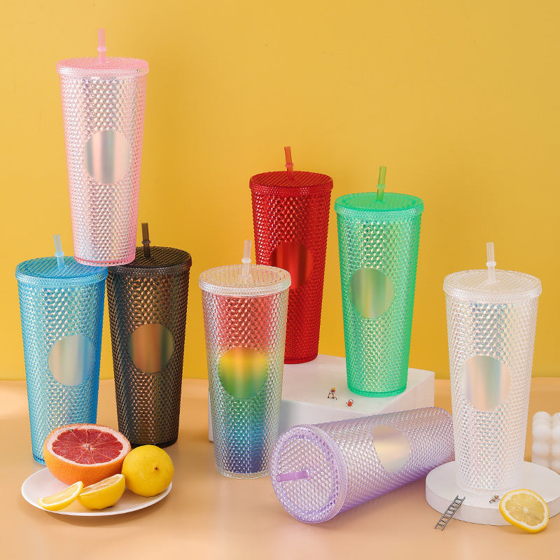 680ml Double Layer Crystal Straw Tumbler