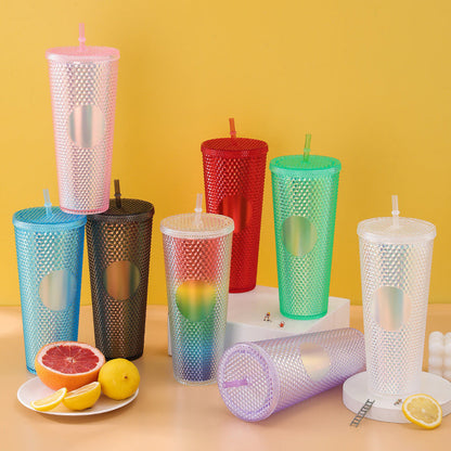 680ml Double Layer Crystal Straw Tumbler